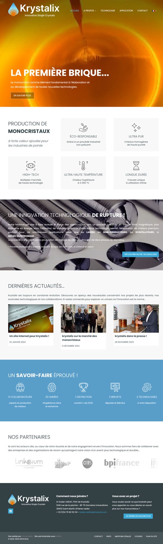 Realisation site web krystalix production de monocristaux